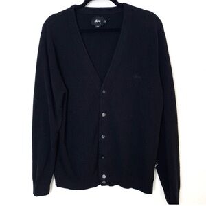 Stussy Mens Black Cardigan Medium Sweater Unisex Grandpa Eclectic Uncle